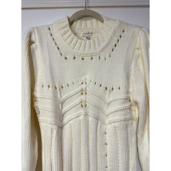 For Love & Lemons Jules Sweater Dress Cream Plus Size 1X NWT Ribbed Knit Fitted - Picture 4 of 16